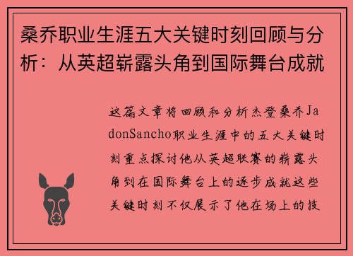 桑乔职业生涯五大关键时刻回顾与分析：从英超崭露头角到国际舞台成就